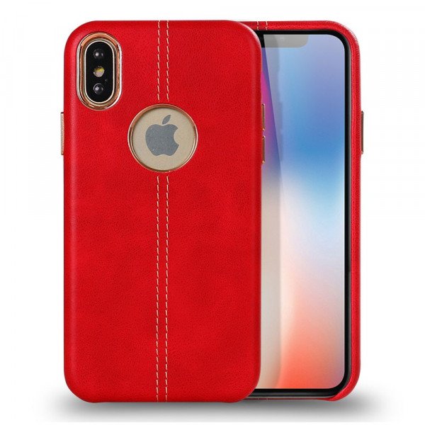 Wholesale iPhone X (Ten) Armor Leather Hybrid Case (Red)
